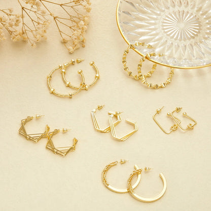 Unique Triangle Hoop in 14K Gold Geometric Twisted Huggie Hoops Earrings