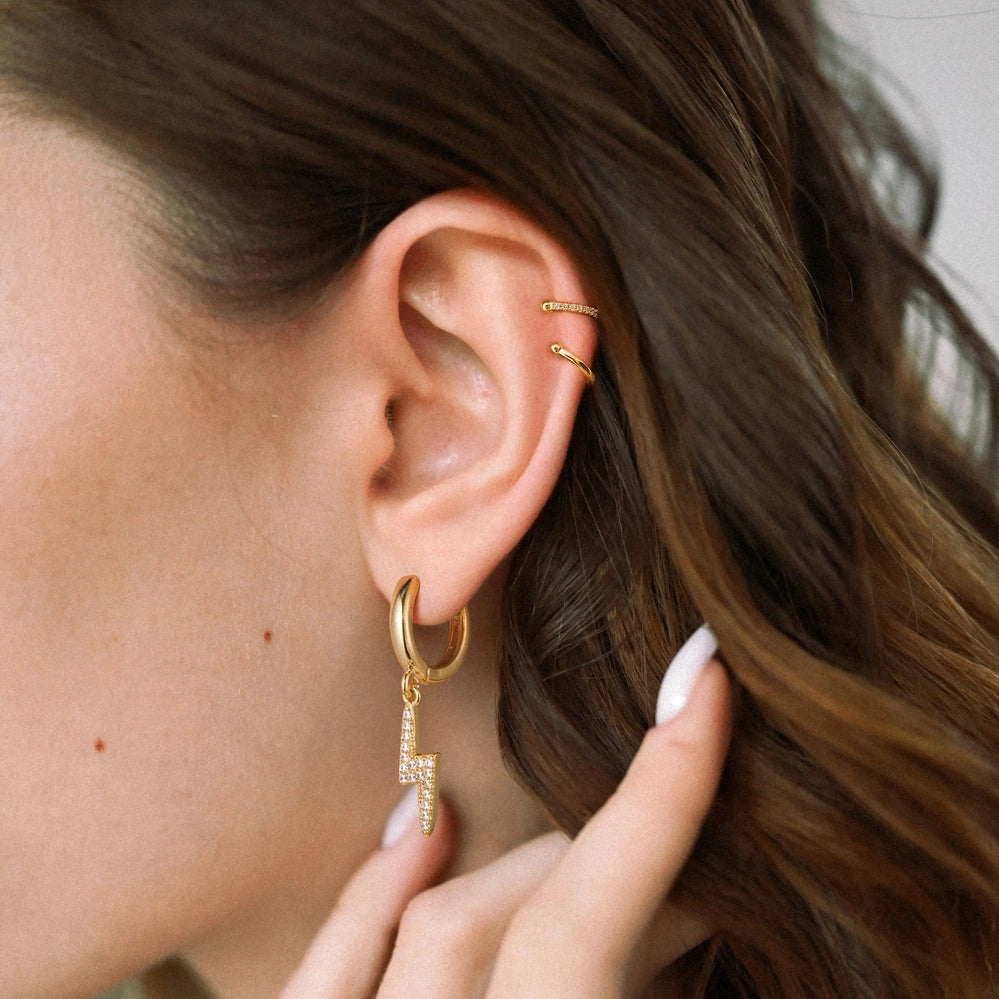 Dynamic Lightning Hoop Earrings in 14K Gold