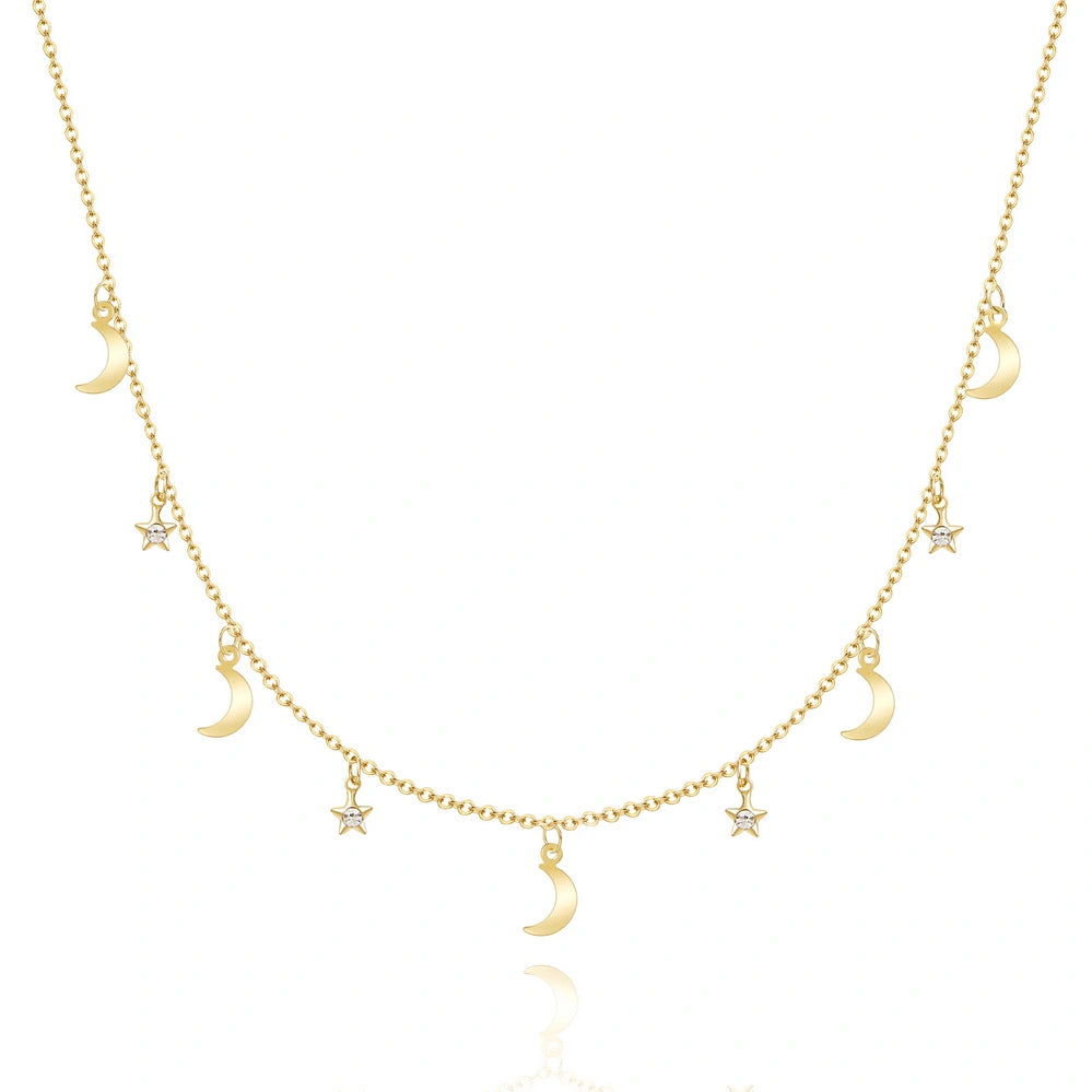 Elegant Star Moon Diamond Choker on a white background