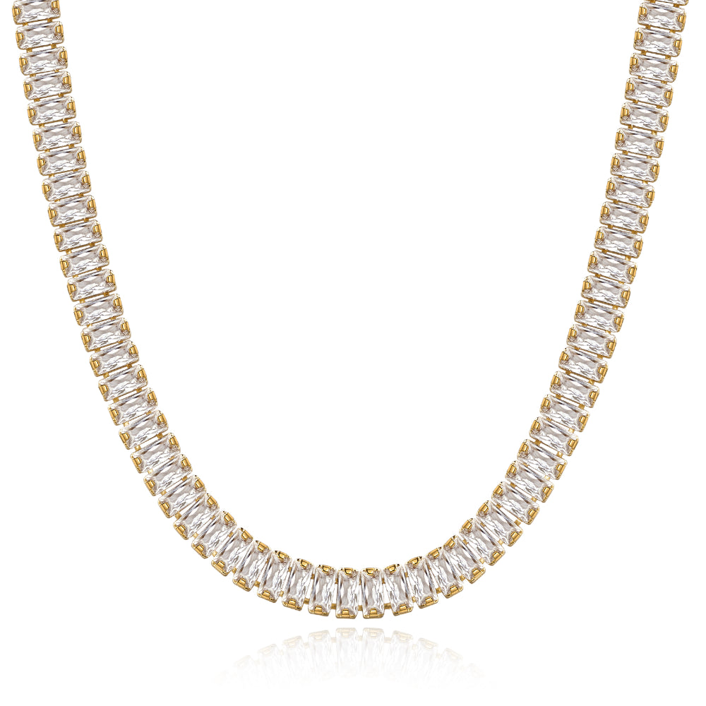 14K Gold Diamond Tennis Necklace with White Cubic Zirconia