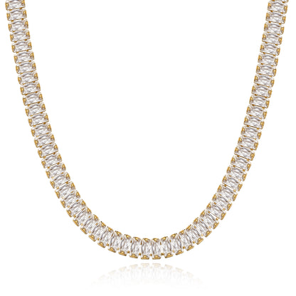 14K Gold Diamond Tennis Necklace with White Cubic Zirconia