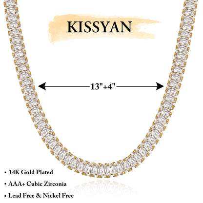 Detailed view of 14K Gold Diamond Tennis Necklace with White Cubic Zirconia