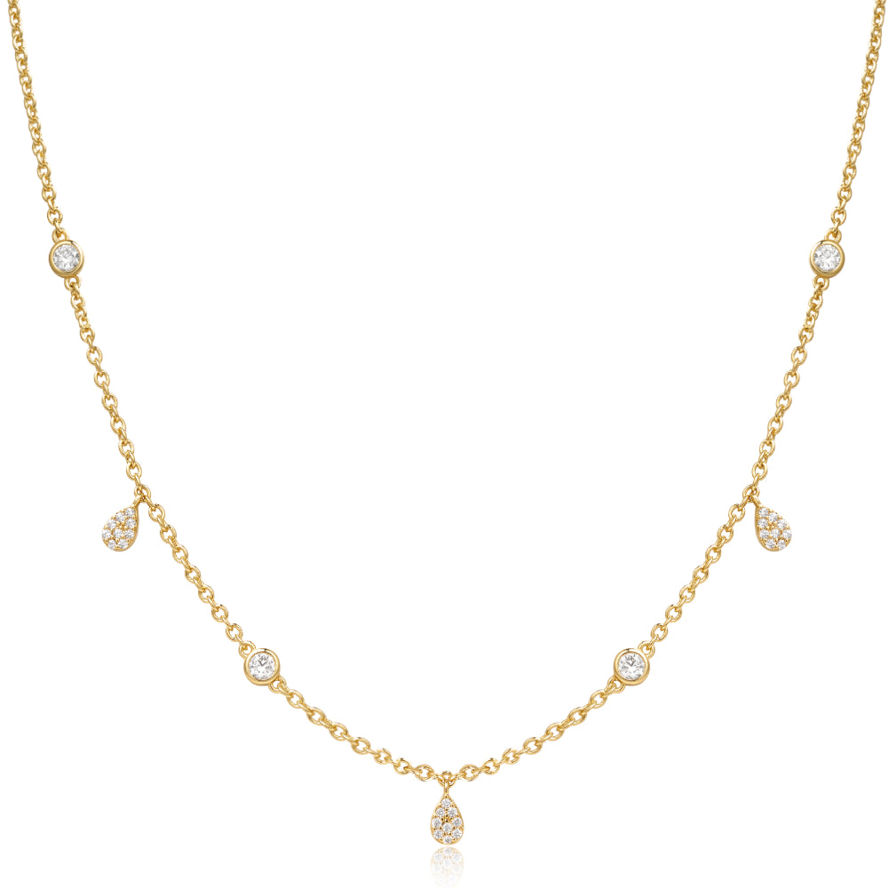14K Gold Plated Shining Dainty Station Necklace on White Background