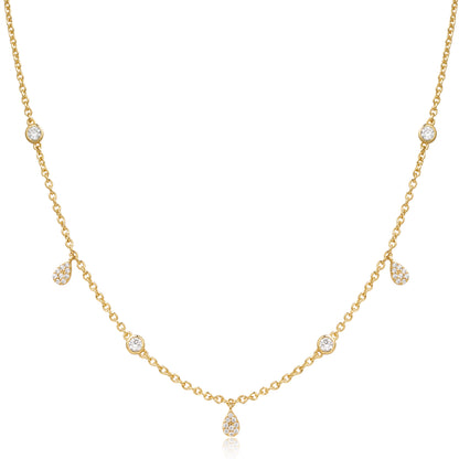 14K Gold Plated Shining Dainty Station Necklace on White Background