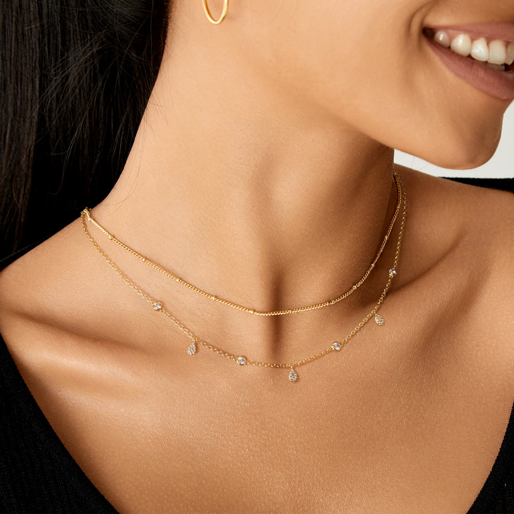 14K Gold Plated Necklace with Shining Dainty Stations