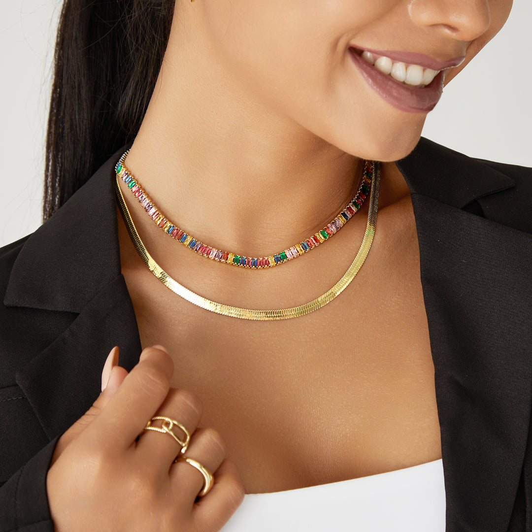 18K White Gold Rainbow Sapphire and Diamond Circle Necklace -  002-235-2000255