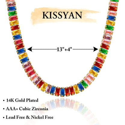 MRSXIA Gold Filled Choker Necklace For Women - Rainbow Round CZ Dangle, 18K Gold Plated, 15"-17" Adjustable