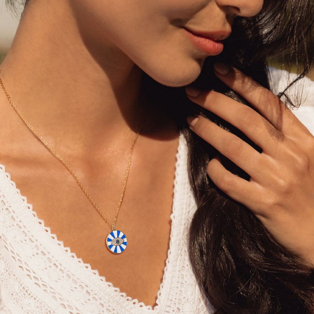 Close-up of Lucky Blue Eye Pendant on Paperclip Chain