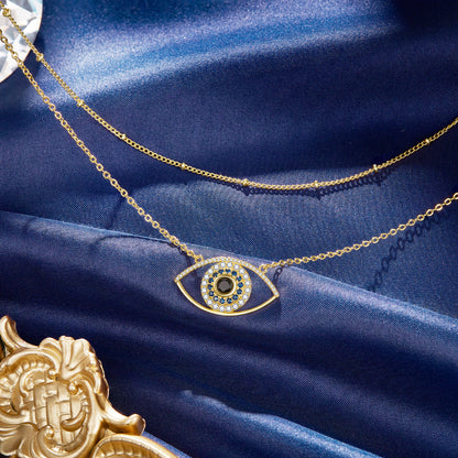 14K Gold Layered Evil Eye Necklace showcasing its unique design