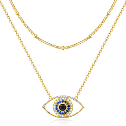 Satellite Chain Necklace with Devil's Eye on a white background