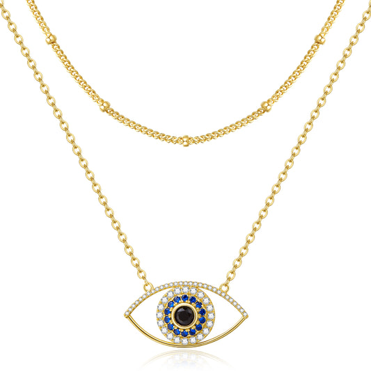 Satellite Chain Necklace with Devil's Eye on a white background