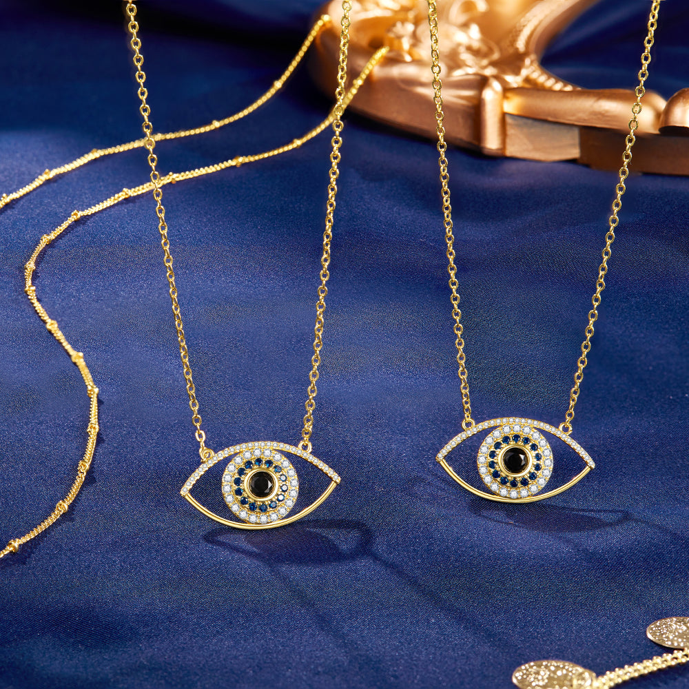 14K Gold Layered Evil Eye Necklace showcasing its unique design