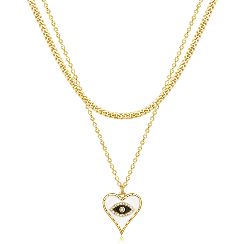 Cuban Chain Necklace with Heart Eye on a white background