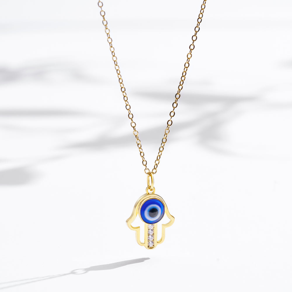14K Gold Layered Evil Eye Necklace showcasing its captivating design