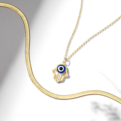 14K Gold Layered Evil Eye Necklace showcasing its captivating design