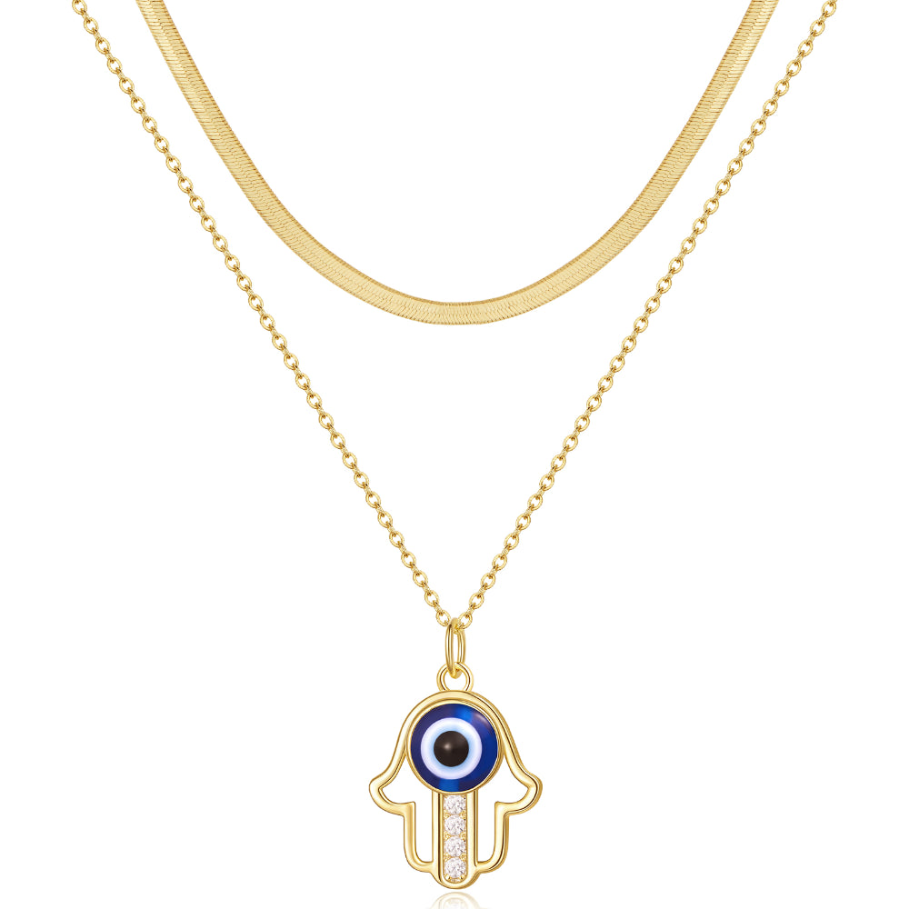 Snake Chain Necklace with Bergamot Blue Eye on a white background