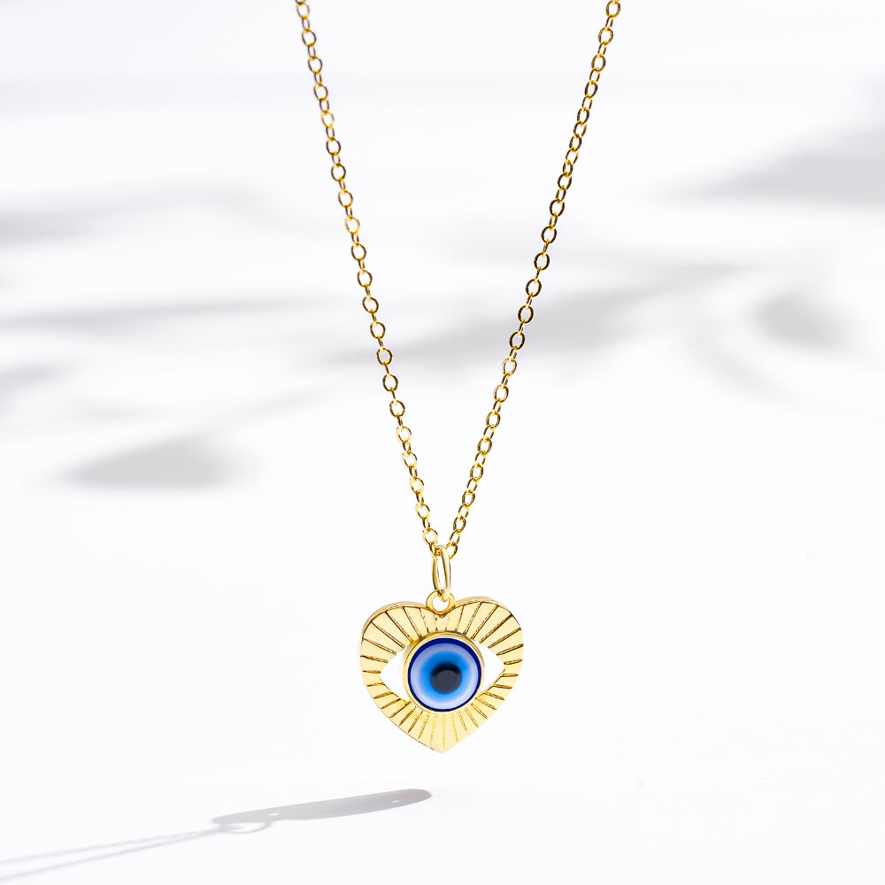 Chic 14K Gold Layered Evil Eye Necklace with Heart-Shaped Pendant and Satellite Chain