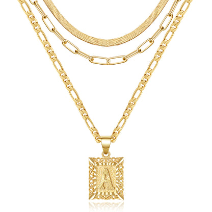 14K Gold Square Necklace Set on White Background