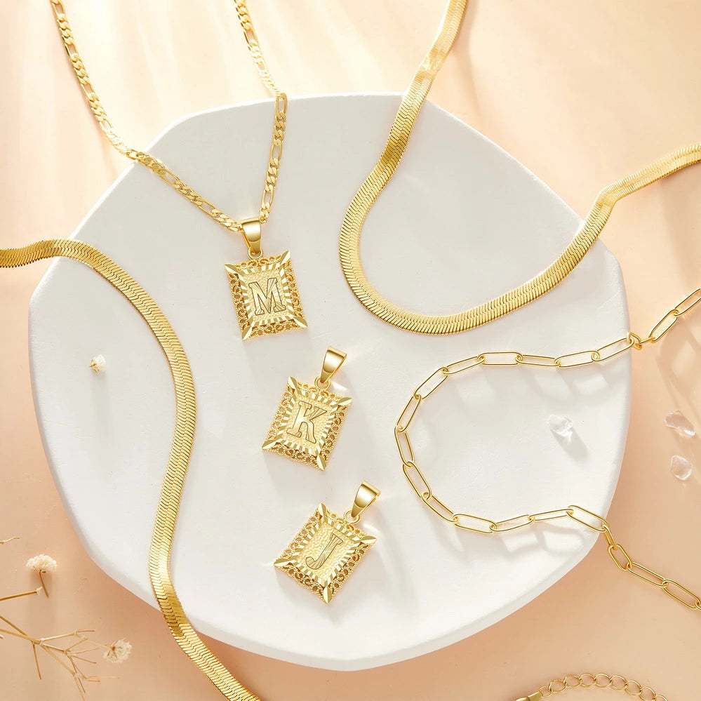 Coordinated Square 14K Gold Necklace Set for Women and Girls