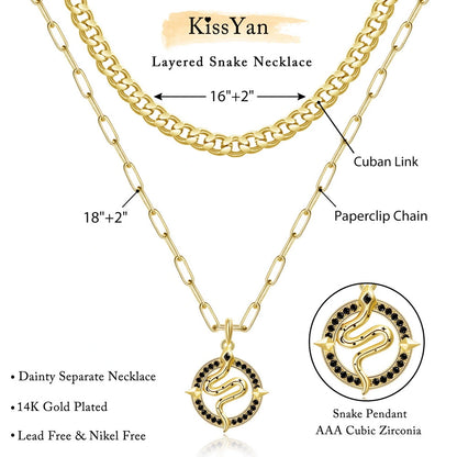 14K Layered Serpent Pendant Choker Necklace showcasing its powerful allure