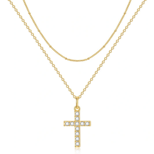 Cross Zircon Layered Necklace