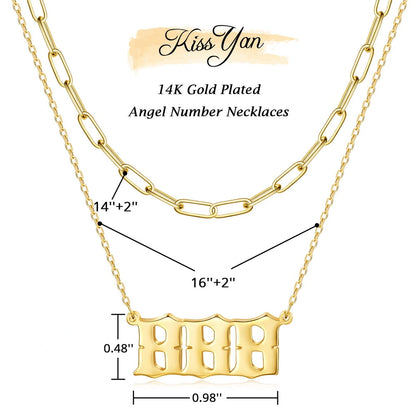 Elegant 14K Gold Plated Layered Necklace with Angel Number Pendant