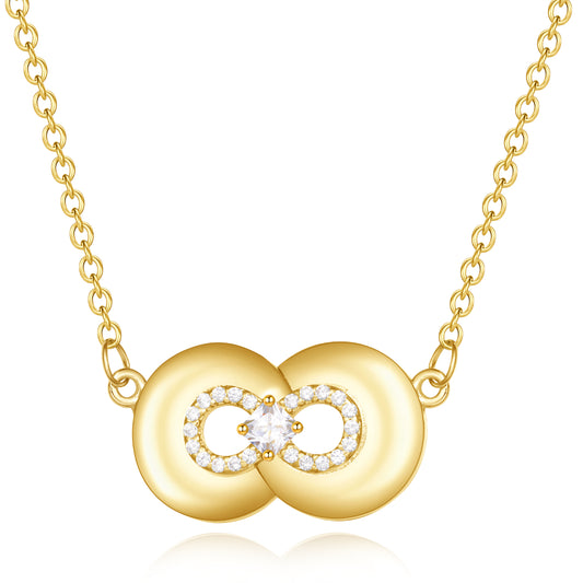 14K Gold Love Knot Pendant Necklace on White Background