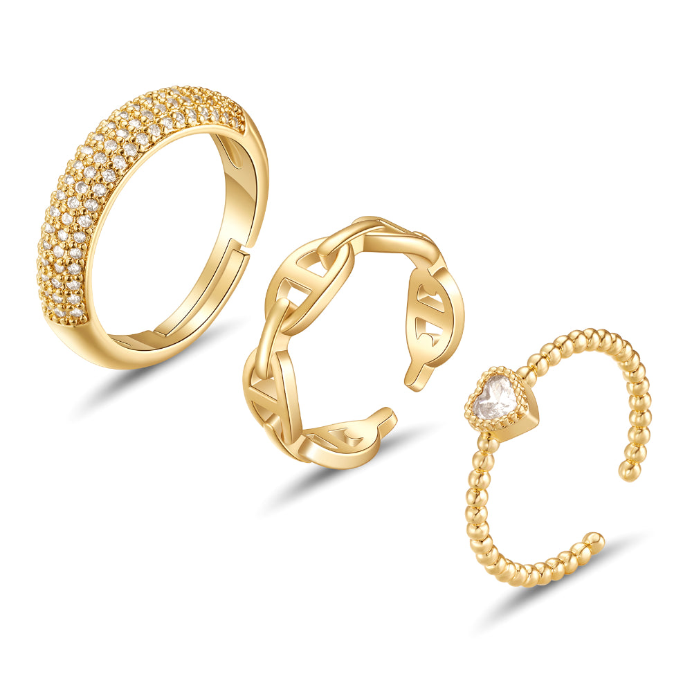 14K Gold Plated Stackable Open Knuckle Ring for Women - 3Pcs