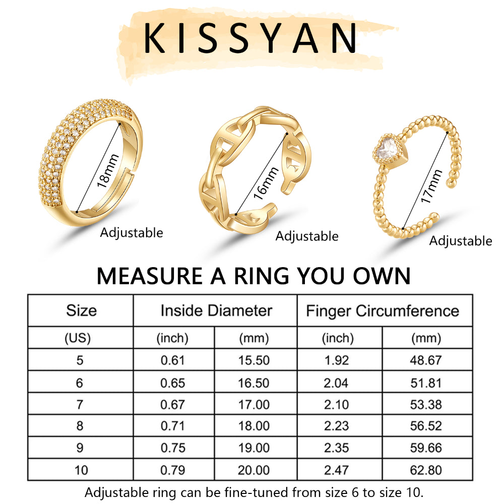 14K Gold Plated Stackable Open Knuckle Ring for Women - 3Pcs