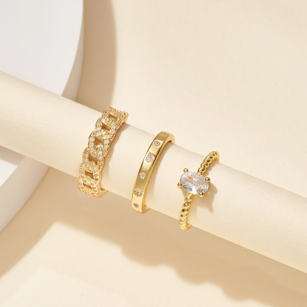 14K Gold Plated Adjustable Stackable Chunky Gold Ring Set for Women ...
