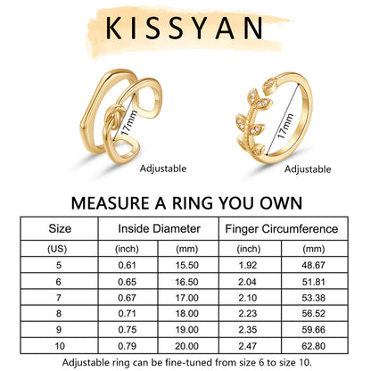 14K Gold Plated Dainty Gold Adjustable Open Ring-2Pcs