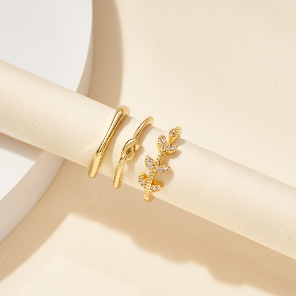 14K Gold Plated Dainty Gold Adjustable Open Ring-2Pcs