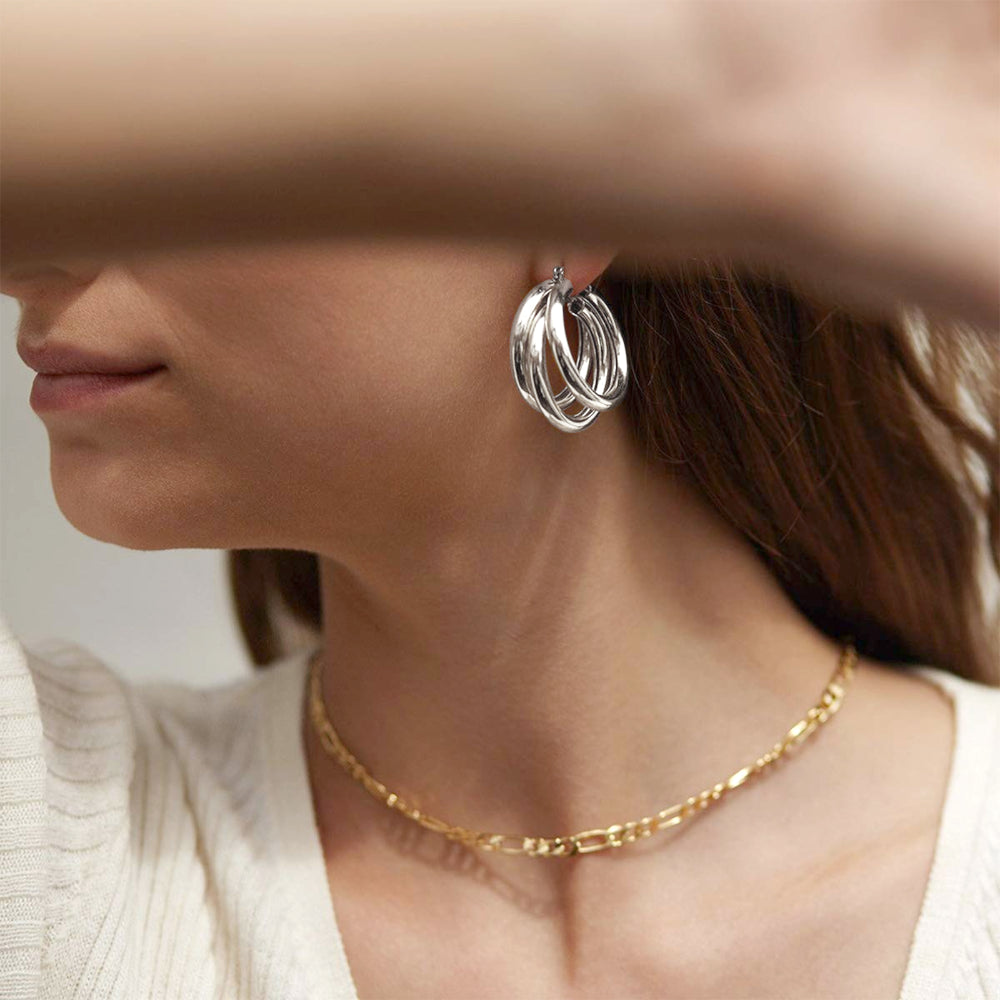 Close-up of Thick Gold Chunky Hoop Earrings