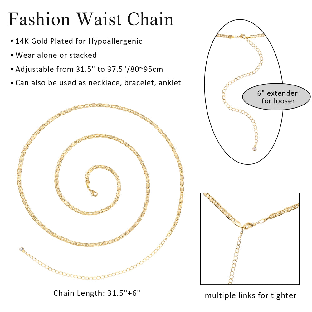 Fashion-forward Stud Chain Design on 14K Gold Body Chain