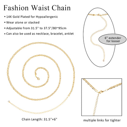 Fashion-forward Stud Chain Design on 14K Gold Body Chain