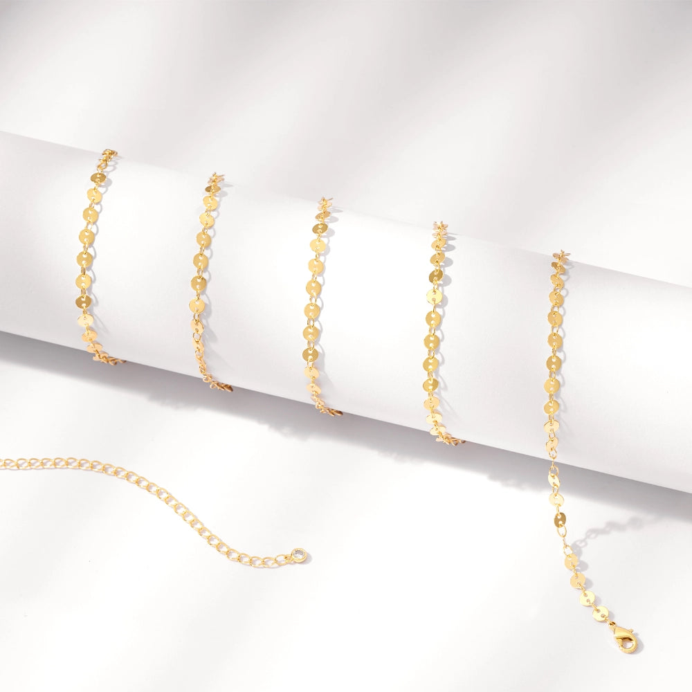 Fashion-forward Wafer Chain Design on 14K Gold Body Chain