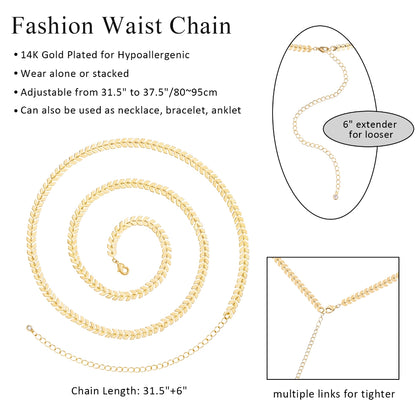 Unique Gold-Fishbone Design on 14K Gold Body Chains
