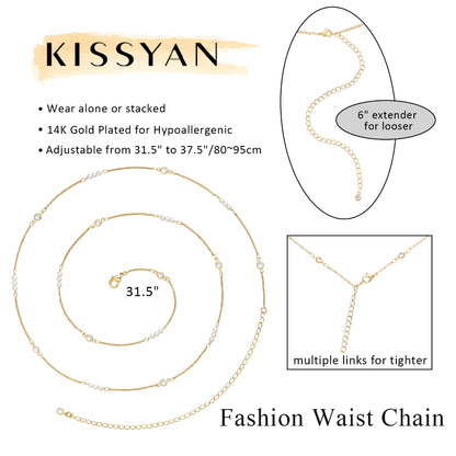 Pearl & Cuban Links on 14K Gold Adjustable Sexy Waist Body Chains