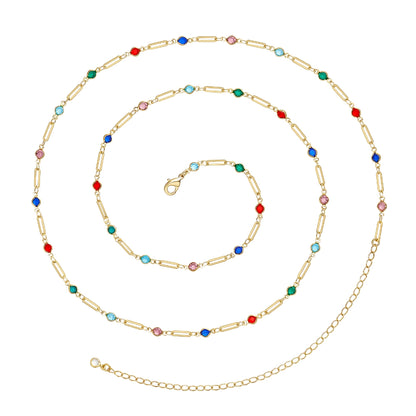 14K Gold Adjustable Waist Body Chains with Colorful Bones on white background