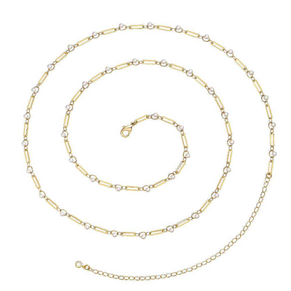 14K Gold Adjustable Sexy Waist Body Chains with Pearl & Cuban Links