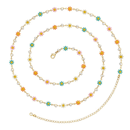 14K Gold Adjustable Sexy Waist Body Chains with Colorful Daisy Design